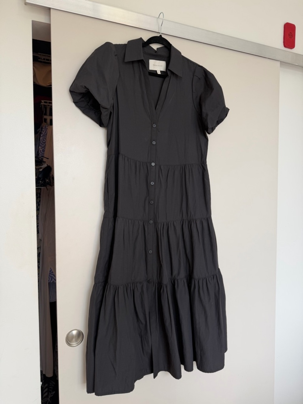 Brochu Walker Black Button-Front Tiered Midi Dress